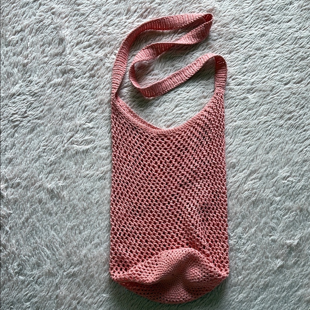 Pink Mesh hand knitted Tote Bag